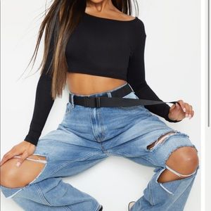 Black Long Sleeve Crop Top